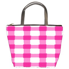 Hot Pink Brush Stroke Plaid Tech White Bucket Bags by Mariart