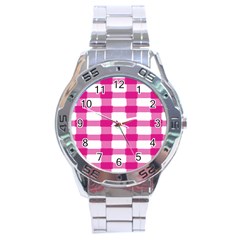 Hot Pink Brush Stroke Plaid Tech White Stainless Steel Analogue Watch by Mariart