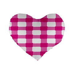 Hot Pink Brush Stroke Plaid Tech White Standard 16  Premium Heart Shape Cushions by Mariart