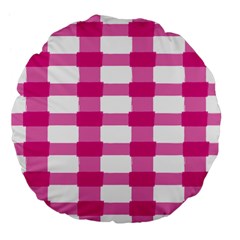 Hot Pink Brush Stroke Plaid Tech White Large 18  Premium Flano Round Cushions