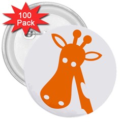 Giraffe Animals Face Orange 3  Buttons (100 Pack) 