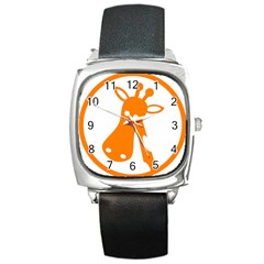 Giraffe Animals Face Orange Square Metal Watch by Mariart