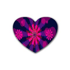 Flower Red Pink Purple Star Sunflower Rubber Coaster (heart) 