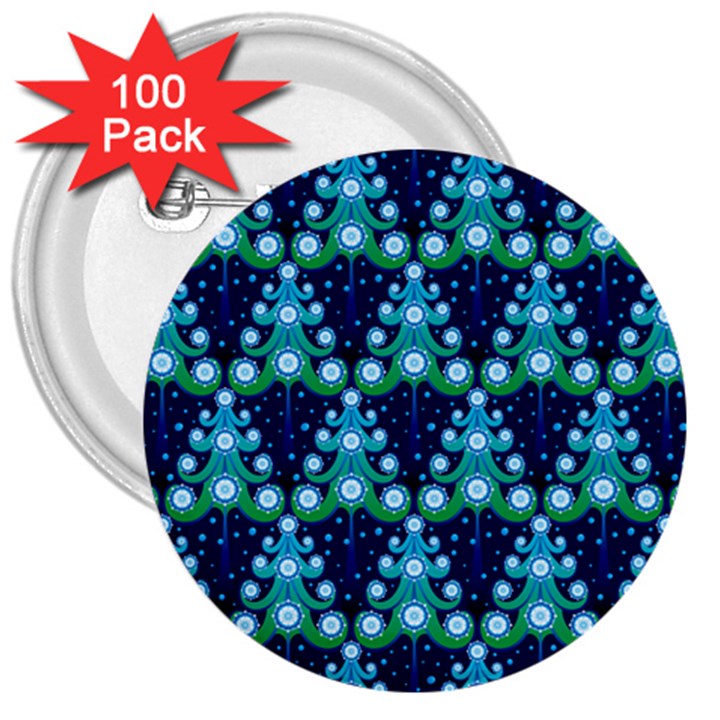 Christmas Tree Snow Green Blue 3  Buttons (100 pack) 