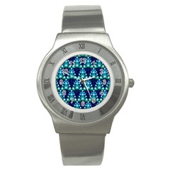 Christmas Tree Snow Green Blue Stainless Steel Watch by Mariart