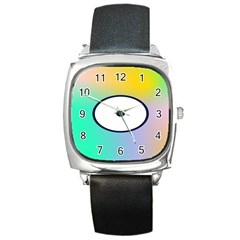 Illustrated Circle Round Polka Rainbow Square Metal Watch