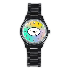 Illustrated Circle Round Polka Rainbow Stainless Steel Round Watch