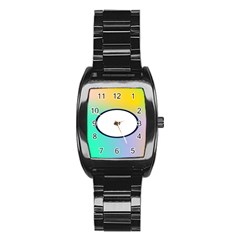 Illustrated Circle Round Polka Rainbow Stainless Steel Barrel Watch