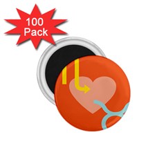 Illustrated Zodiac Love Heart Orange Yellow Blue 1 75  Magnets (100 Pack) 