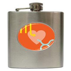 Illustrated Zodiac Love Heart Orange Yellow Blue Hip Flask (6 oz)