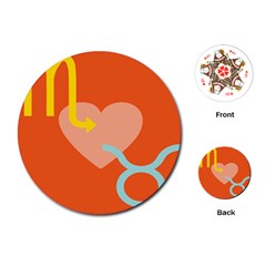 Illustrated Zodiac Love Heart Orange Yellow Blue Playing Cards (round) 