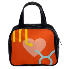 Illustrated Zodiac Love Heart Orange Yellow Blue Classic Handbags (2 Sides)