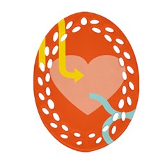 Illustrated Zodiac Love Heart Orange Yellow Blue Oval Filigree Ornament (two Sides)