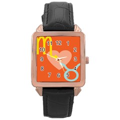 Illustrated Zodiac Love Heart Orange Yellow Blue Rose Gold Leather Watch  by Mariart