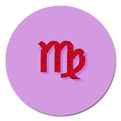 Illustrated Zodiac Purple Red Star Polka Magnet 5  (round)
