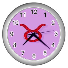 Illustrated Zodiac Purple Red Star Polka Circle Wall Clocks (silver) 