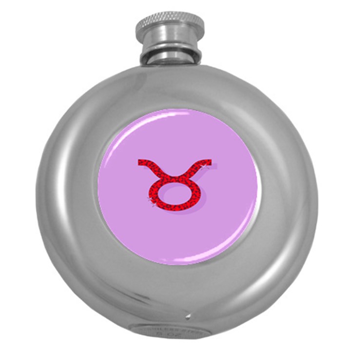 Illustrated Zodiac Purple Red Star Polka Circle Round Hip Flask (5 oz)