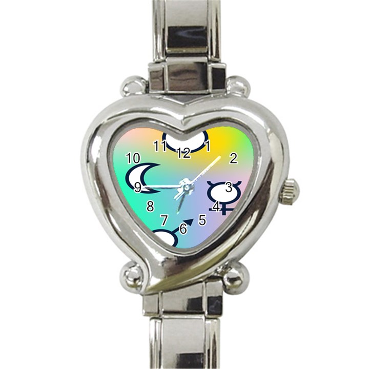 Illustrated Moon Circle Polka Dot Rainbow Heart Italian Charm Watch