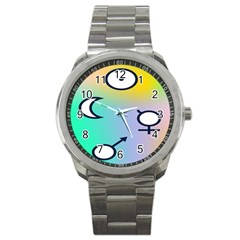 Illustrated Moon Circle Polka Dot Rainbow Sport Metal Watch by Mariart