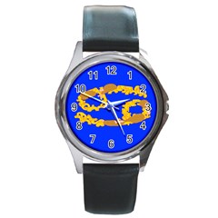Illustrated 69 Blue Yellow Star Zodiac Round Metal Watch