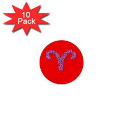 Illustrated Zodiac Red Star Purple 1  Mini Buttons (10 Pack) 