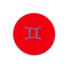 Illustrated Zodiac Red Purple Star Polka Dot Grey Rubber Coaster (round) 