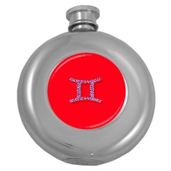 Illustrated Zodiac Red Purple Star Polka Dot Grey Round Hip Flask (5 Oz)