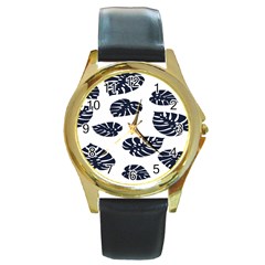 Leaf Summer Tech Round Gold Metal Watch by Mariart