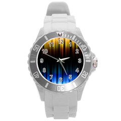 Light Orange Blue Round Plastic Sport Watch (l) by Mariart