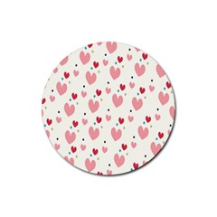 Love Heart Pink Polka Valentine Red Black Green White Rubber Coaster (round)  by Mariart