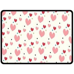 Love Heart Pink Polka Valentine Red Black Green White Fleece Blanket (large)  by Mariart