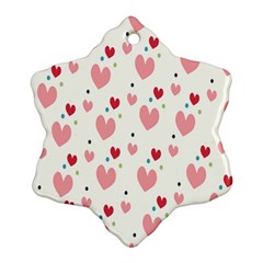 Love Heart Pink Polka Valentine Red Black Green White Snowflake Ornament (two Sides)