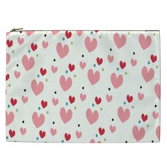 Love Heart Pink Polka Valentine Red Black Green White Cosmetic Bag (xxl) 