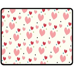 Love Heart Pink Polka Valentine Red Black Green White Double Sided Fleece Blanket (medium)  by Mariart