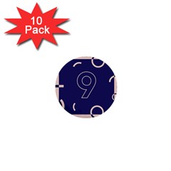 Number 9 Blue Pink Circle Polka 1  Mini Buttons (10 Pack) 