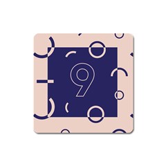 Number 9 Blue Pink Circle Polka Square Magnet