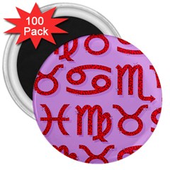 Illustrated Zodiac Red Purple Star 3  Magnets (100 Pack)