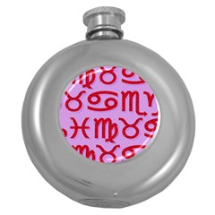 Illustrated Zodiac Red Purple Star Round Hip Flask (5 Oz) by Mariart