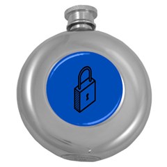 Padlock Love Blue Key Round Hip Flask (5 Oz)