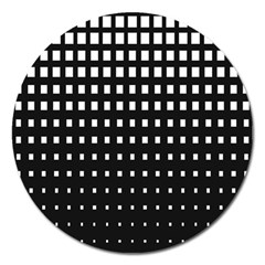 Plaid White Black Magnet 5  (round)