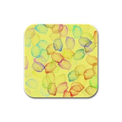 Watercolors On A Yellow Background                Rubber Square Coaster (4 Pack by LalyLauraFLM