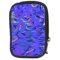 Paint Strokes On A Blue Background              Compact Camera Leather Case by LalyLauraFLM