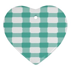 Plaid Blue Green White Line Ornament (heart) by Mariart