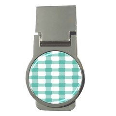 Plaid Blue Green White Line Money Clips (round)  by Mariart