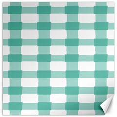 Plaid Blue Green White Line Canvas 16  X 16   by Mariart