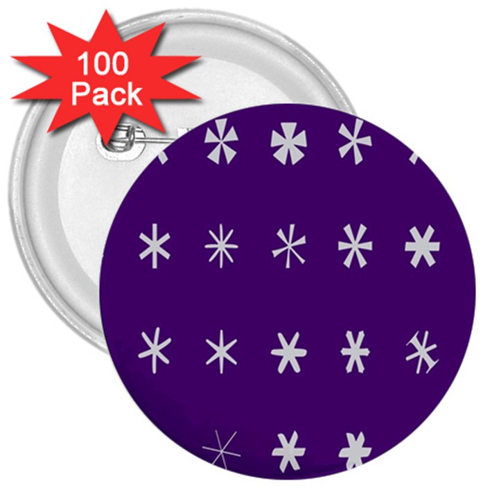 Purple Flower Floral Star White 3  Buttons (100 pack) 