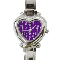 Purple Flower Floral Star White Heart Italian Charm Watch