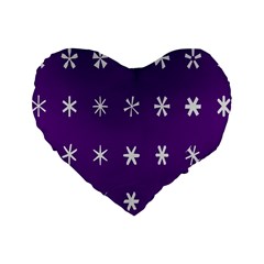 Purple Flower Floral Star White Standard 16  Premium Flano Heart Shape Cushions by Mariart