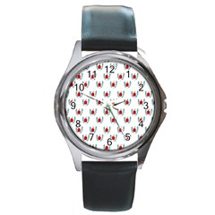 Sage Apple Wrap Smile Face Fruit Round Metal Watch by Mariart