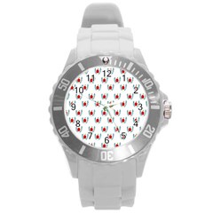 Sage Apple Wrap Smile Face Fruit Round Plastic Sport Watch (l) by Mariart